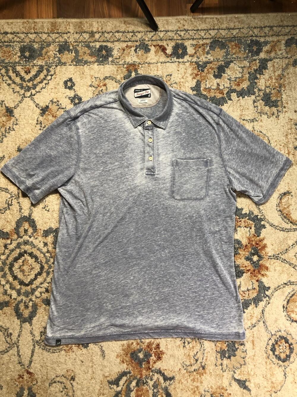 Johnnie-O Hangin' Out Polo Shirt Mens Large Blue Heathered Pocket Short Sleeve